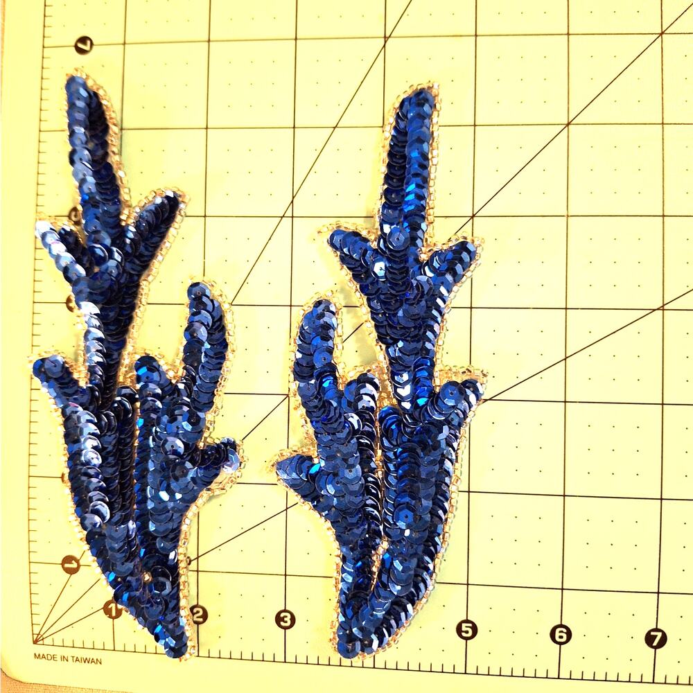 Sequin and Bead Appliques Blue and Silver Left and Right Pair